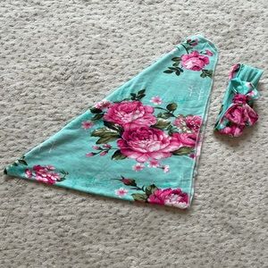 Turquoise pink floral matching swaddle headband